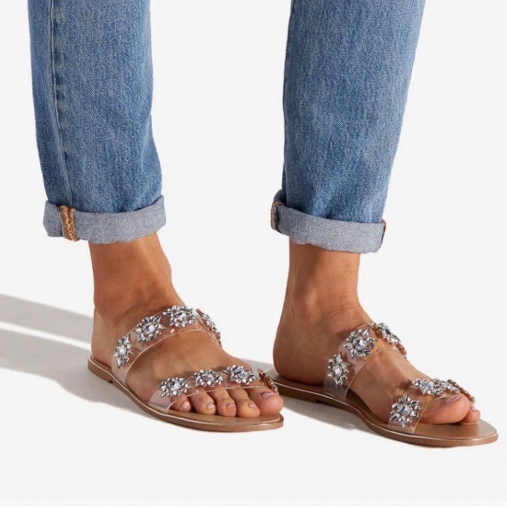 ShoeDazzle Haleigh Embellished Slide Sandal Bling- Size 10